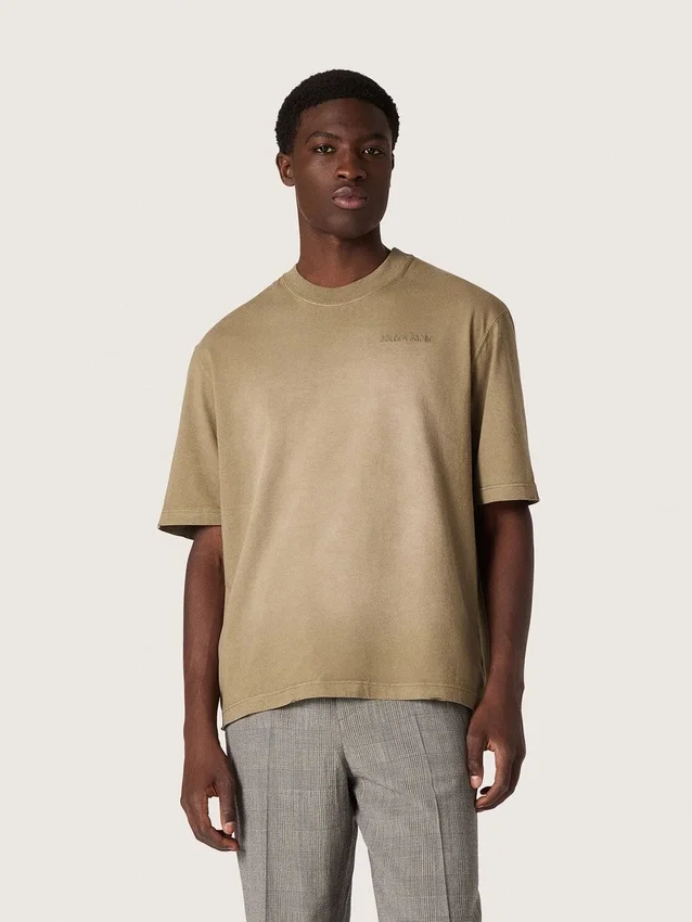 Cămășă unisex din jersey de bumbac bej cu logo brodat