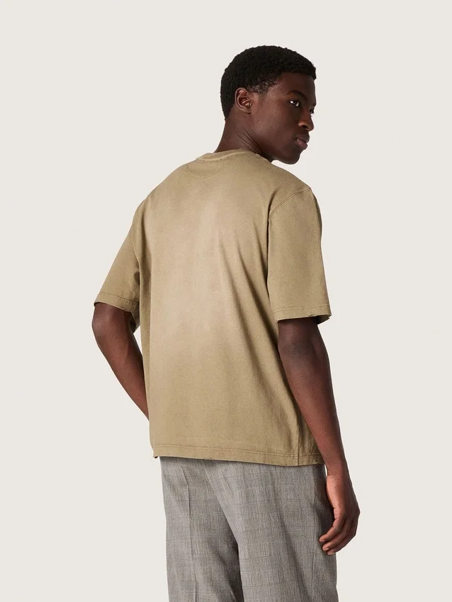 Cămășă unisex din jersey de bumbac bej cu logo brodat