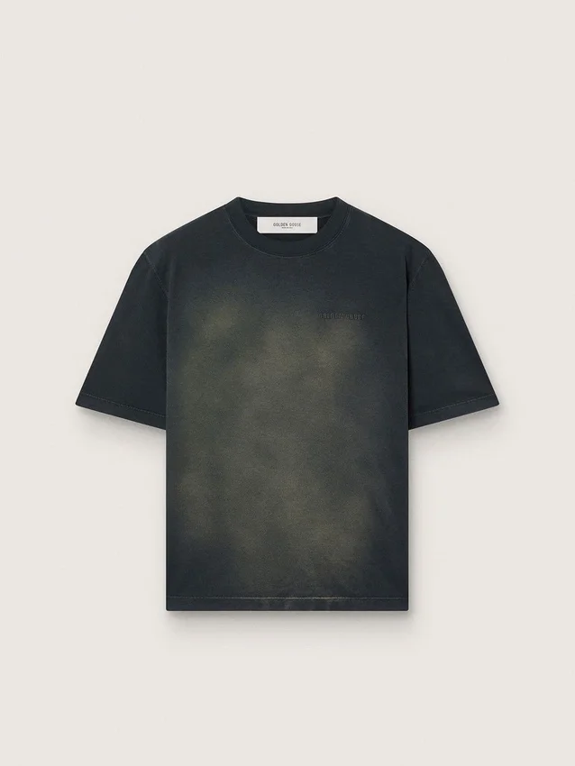 Cămășă unisex din jersey de bumbac negru cu logo brodat