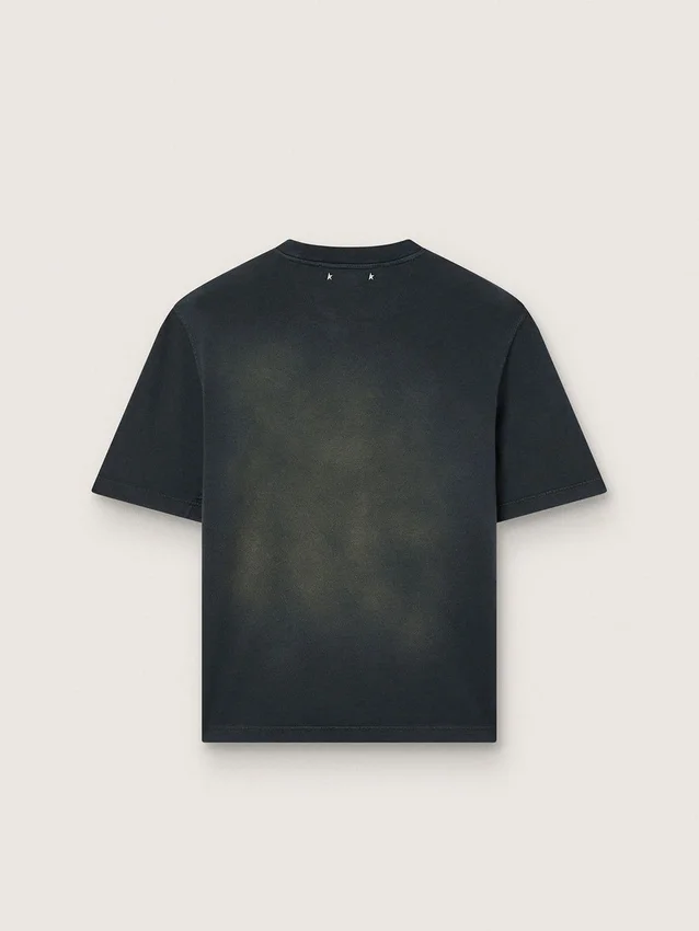 Cămășă unisex din jersey de bumbac negru cu logo brodat