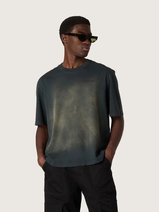 Cămășă unisex din jersey de bumbac negru cu logo brodat