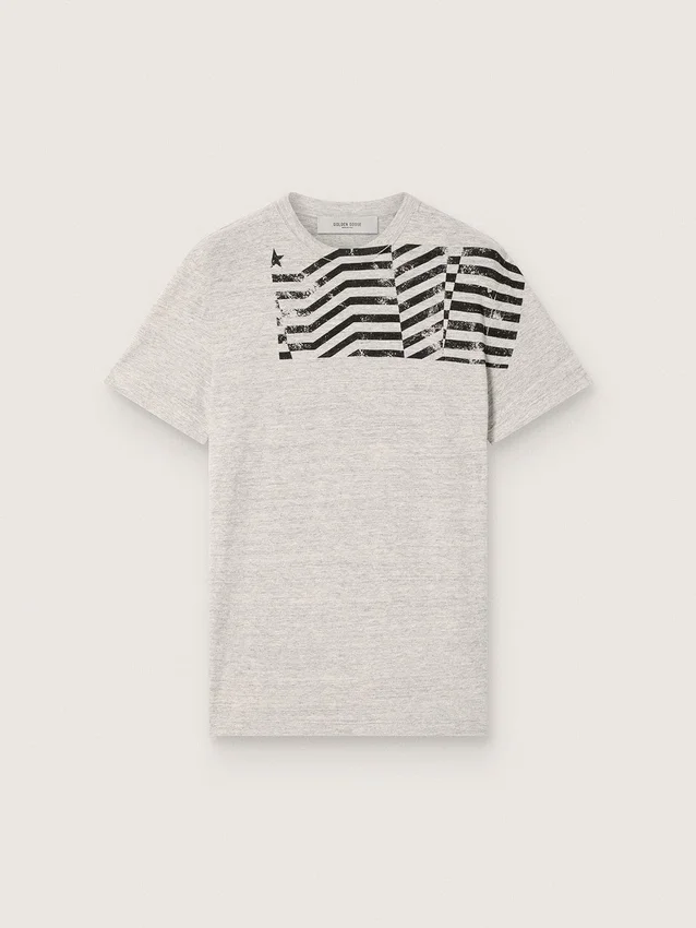 Cămășă unisex din jersey gri melanj cu imprimeu cu steag