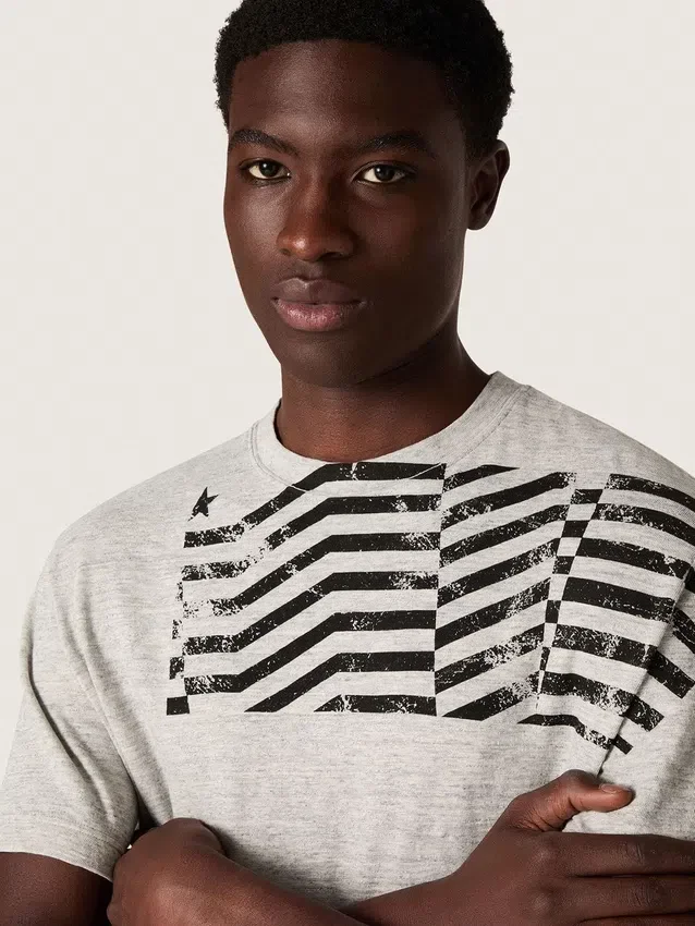 Cămășă unisex din jersey gri melanj cu imprimeu cu steag