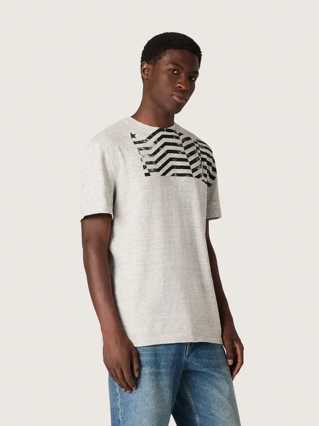 Cămășă unisex din jersey gri melanj cu imprimeu cu steag