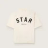 Cămășă unisex Star din bumbac, în alb vintage, cu imprimeu negru pe spate