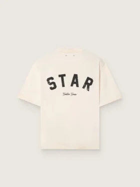 Cămășă unisex Star din bumbac, în alb vintage, cu imprimeu negru pe spate