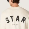 Cămășă unisex Star din bumbac, în alb vintage, cu imprimeu negru pe spate