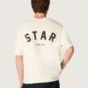 Cămășă unisex Star din bumbac, în alb vintage, cu imprimeu negru pe spate