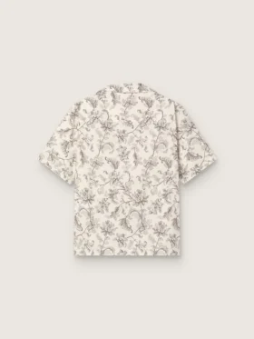 Cămașă bărbătească din bumbac cu mâneci scurte și imprimeu floral alb-negru