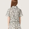Cămașă cu mâneci scurte pentru fete Journey, din pânză de bumbac albă, cu imprimeu floral verde