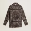 Cămașă de pijama în nuanță de gri antracit cu imprimeu paisley