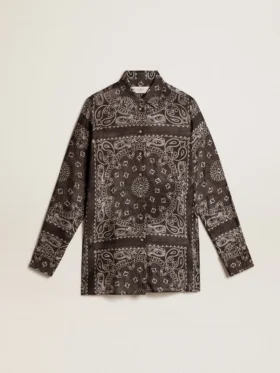 Cămașă de pijama în nuanță de gri antracit cu imprimeu paisley