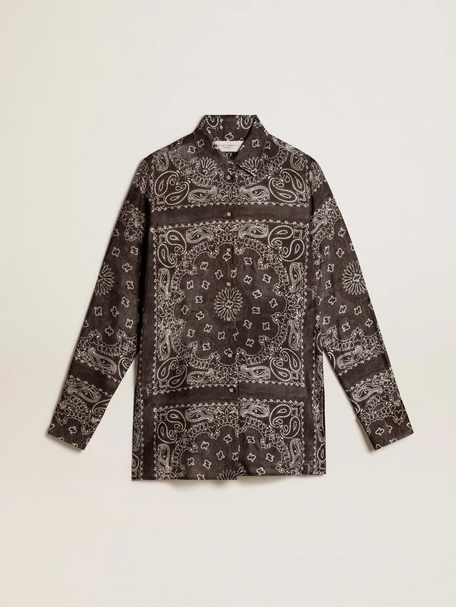 Cămașă de pijama în nuanță de gri antracit cu imprimeu paisley
