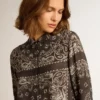 Cămașă de pijama în nuanță de gri antracit cu imprimeu paisley