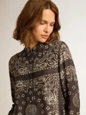 Cămașă de pijama în nuanță de gri antracit cu imprimeu paisley