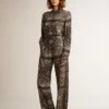 Cămașă de pijama în nuanță de gri antracit cu imprimeu paisley