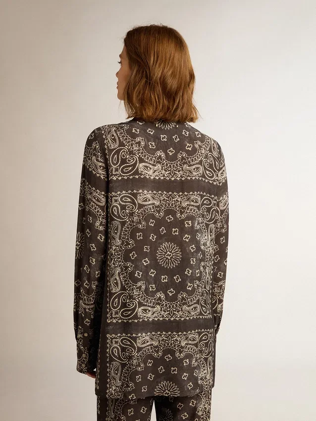 Cămașă de pijama în nuanță de gri antracit cu imprimeu paisley