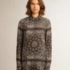 Cămașă de pijama în nuanță de gri antracit cu imprimeu paisley
