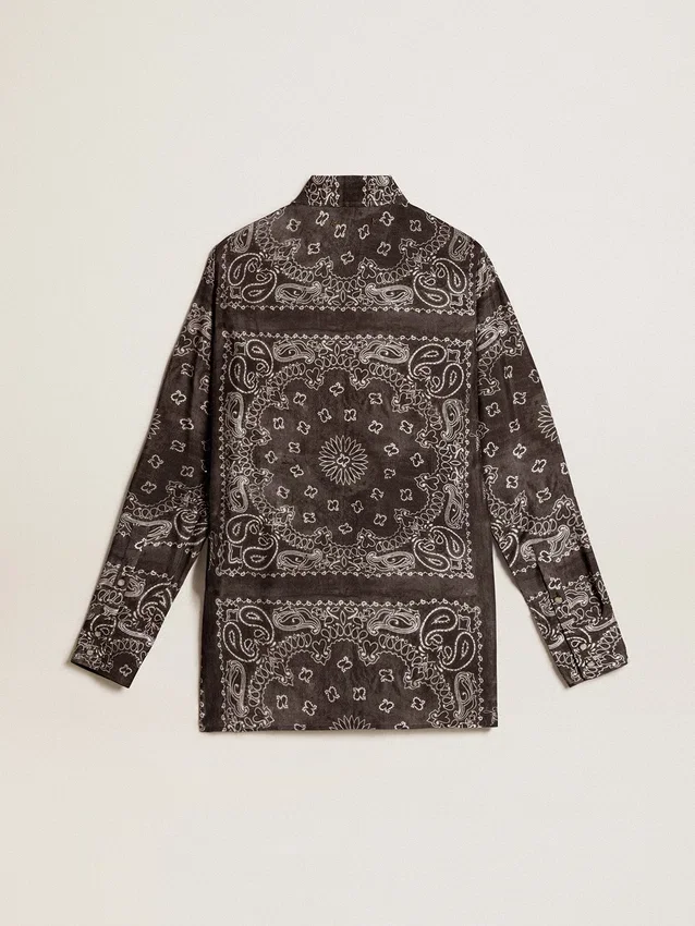 Cămașă de pijama în nuanță de gri antracit cu imprimeu paisley