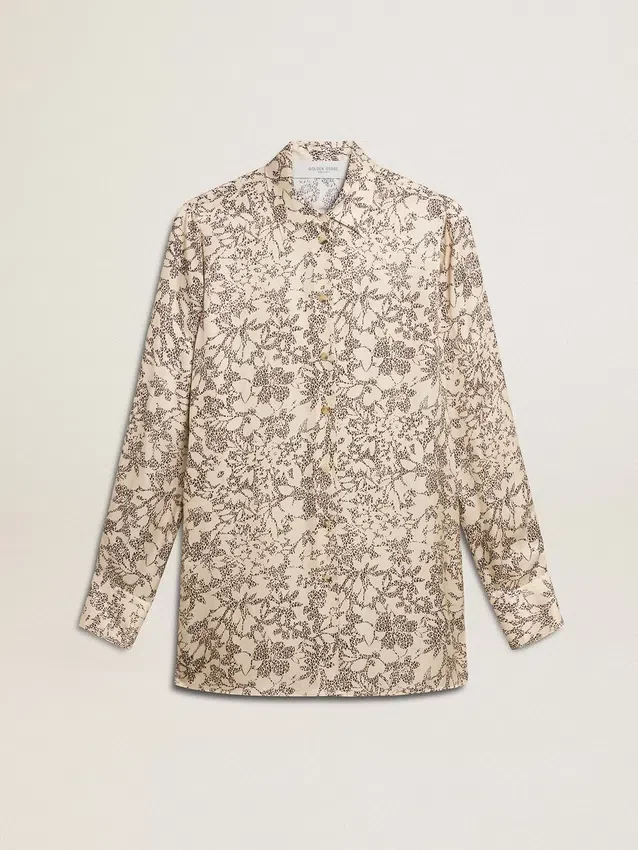 Cămașă de pijama pentru femei din amestec de mătase, cu imprimeu floral