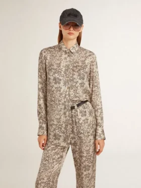 Cămașă de pijama pentru femei din amestec de mătase, cu imprimeu floral