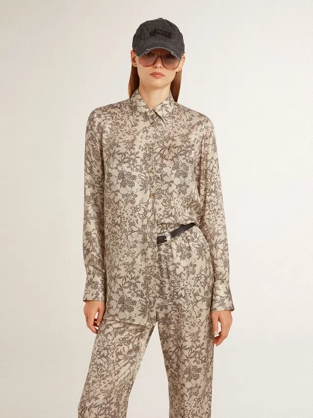 Cămașă de pijama pentru femei din amestec de mătase, cu imprimeu floral