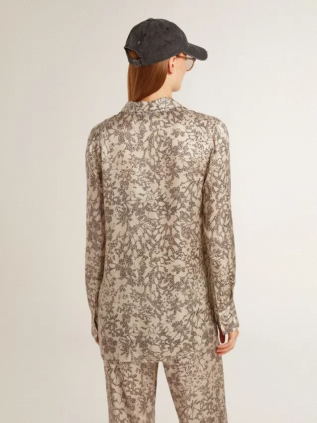 Cămașă de pijama pentru femei din amestec de mătase, cu imprimeu floral