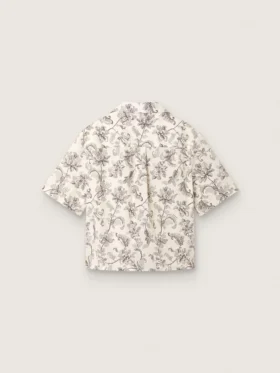 Cămașă din bumbac cu croi drept pentru femei, cu imprimeu floral alb-negru