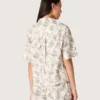 Cămașă din bumbac cu croi drept pentru femei, cu imprimeu floral alb-negru