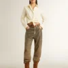 Cămașă din bumbac de culoare crem pentru femei, cu broderie florală