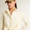 Cămașă din bumbac de culoare crem pentru femei, cu broderie florală