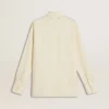 Cămașă din bumbac de culoare crem pentru femei, cu broderie florală