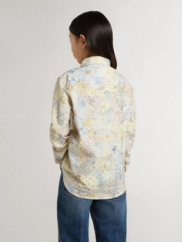 Cămașă din bumbac pentru fete, cu imprimeu floral multicolor