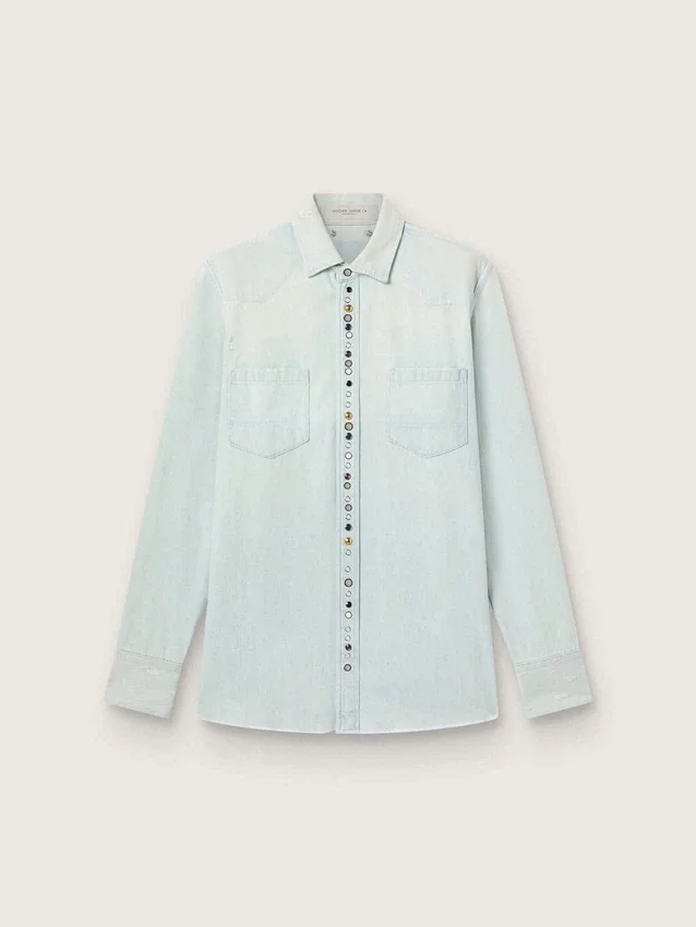 Cămașă din denim decolorat pentru bărbați, cu ținte ciocănite