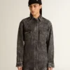 Cămașă din denim negru pentru femei, cu model floral ton sur ton