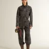 Cămașă din denim negru pentru femei, cu model floral ton sur ton