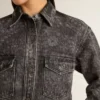 Cămașă din denim negru pentru femei, cu model floral ton sur ton