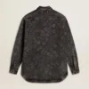 Cămașă din denim negru pentru femei, cu model floral ton sur ton