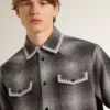 Cămașă gri pentru bărbați cu broderie albă