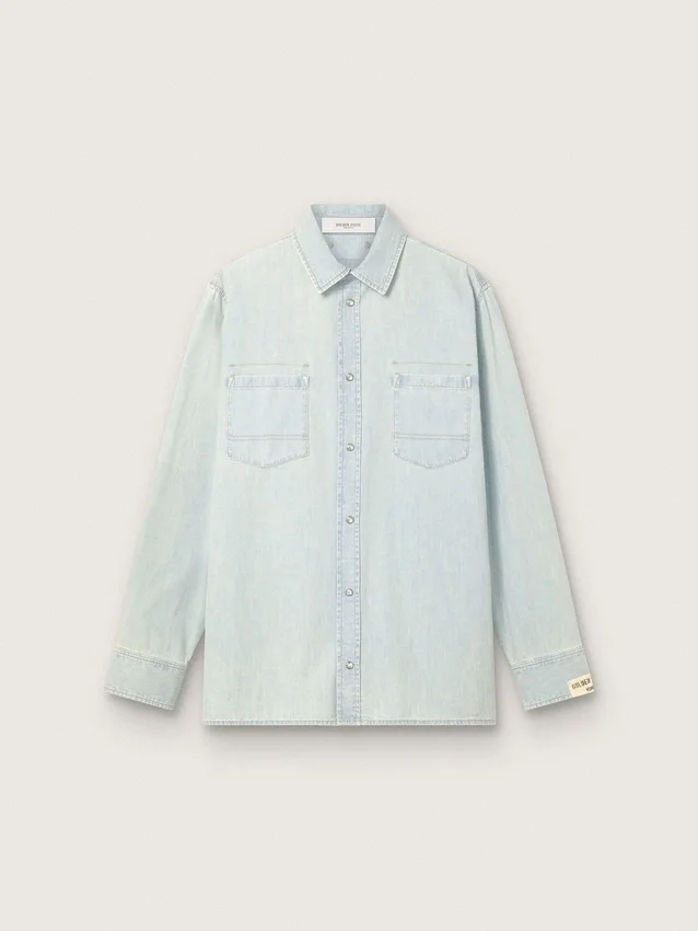 Cămașă largă pentru bărbați din denim albastru deschis