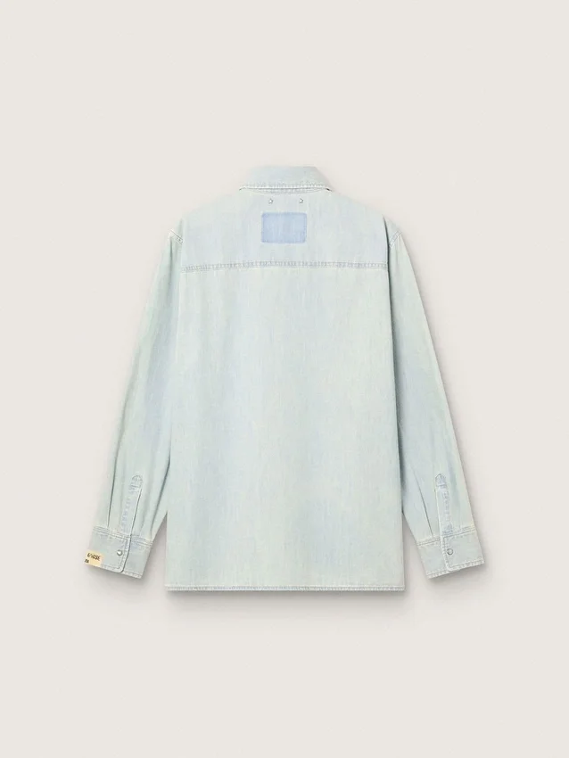 Cămașă largă pentru bărbați din denim albastru deschis