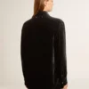 Cămașă neagră cu efect de catifea și broderie