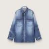 Cămașă oversized pentru femei, cu efect de denim uzat