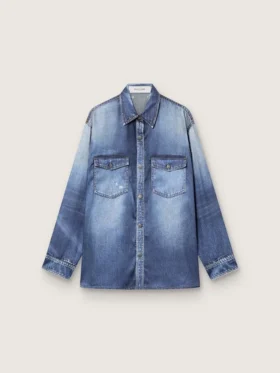 Cămașă oversized pentru femei, cu efect de denim uzat