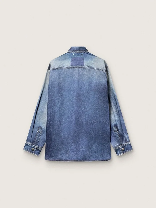 Cămașă oversized pentru femei, cu efect de denim uzat