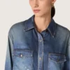 Cămașă oversized pentru femei, cu efect de denim uzat