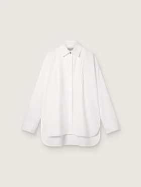 Cămașă oversized pentru femei din bumbac alb, cu detalii plisate și nasturi prețioși