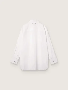 Cămașă oversized pentru femei din bumbac alb, cu detalii plisate și nasturi prețioși