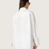 Cămașă oversized pentru femei din bumbac alb, cu detalii plisate și nasturi prețioși