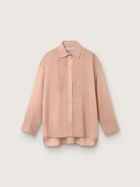 Cămașă oversized pentru femei din voal de bumbac coral cu detalii plisate